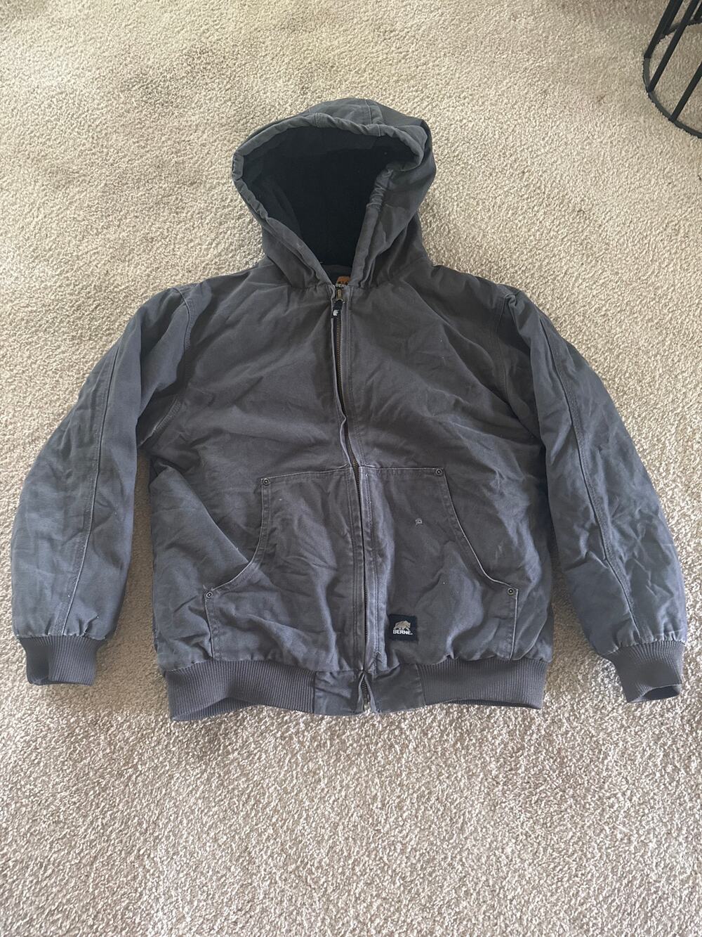 Berne Softstone Youth 14-16 L Hooded Jacket Quilt Lined Brown Workwear BHJ52TNM